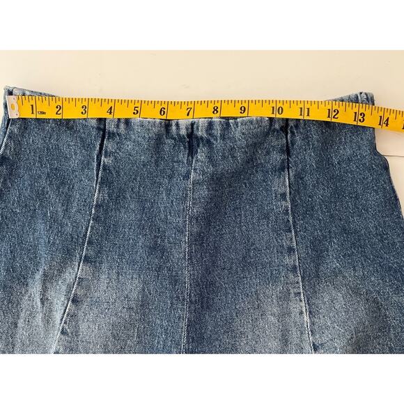 Warf And Weft LOS Denim Skirt 4/27 Blue High Rise A Line Midi 70s Retro Flare - Picture 5 of 12
